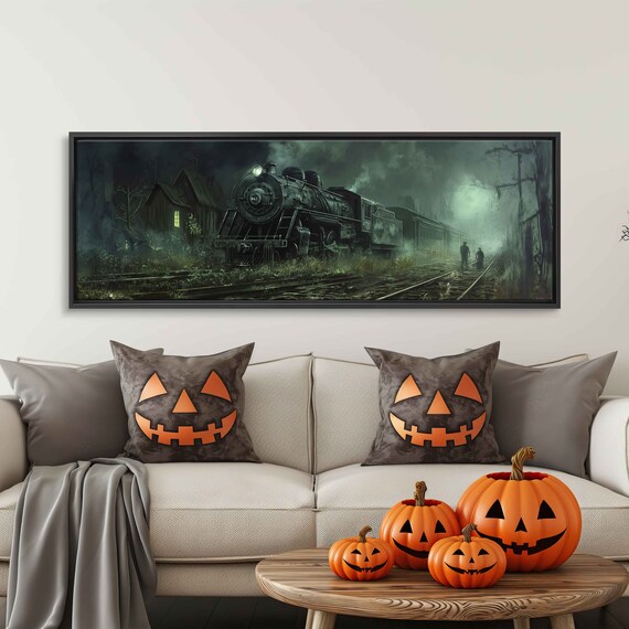 Steam Locomotive At Haunted Station Foggy Night Gothic Train Poster
