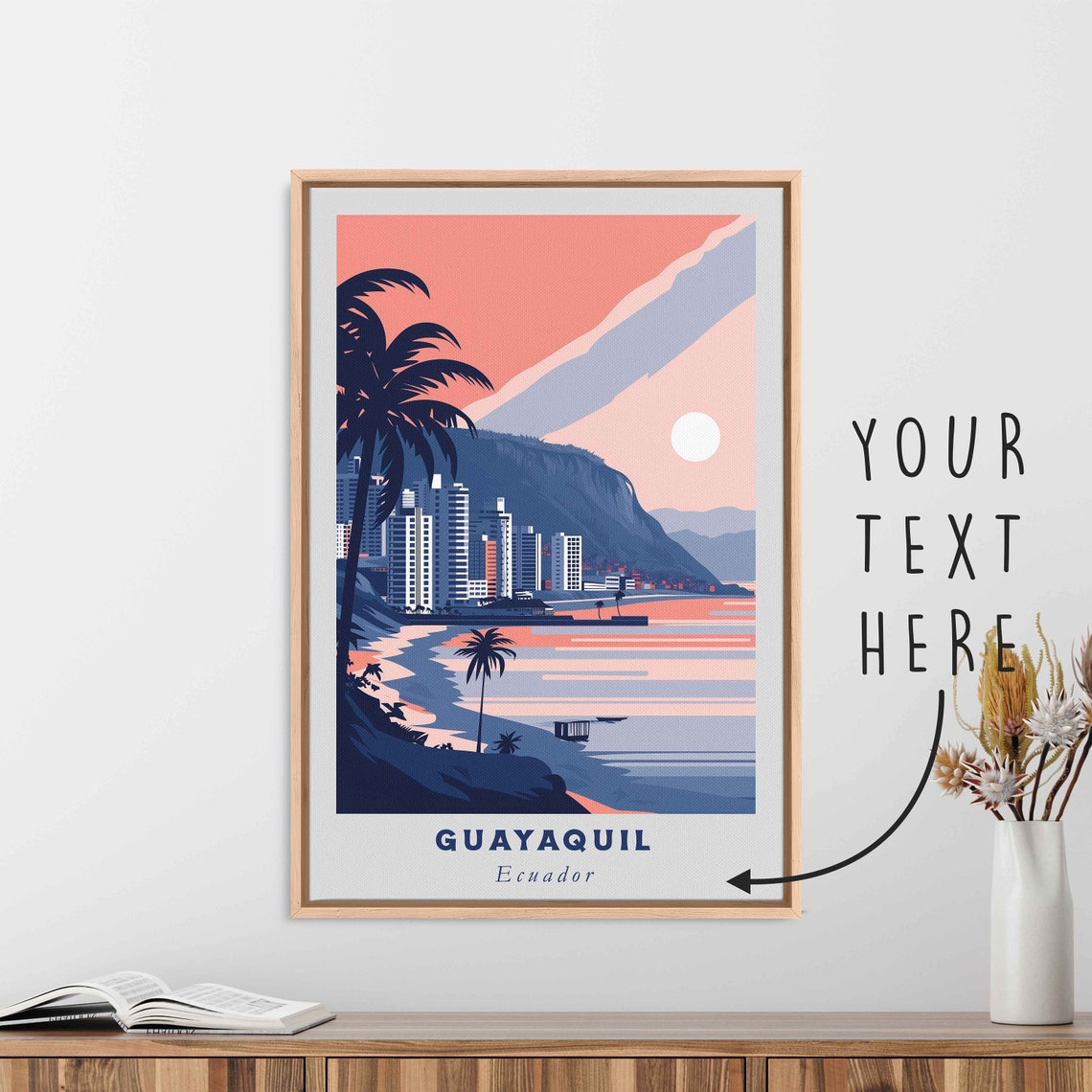 Guayaquil Ecuador Coastal Skyline Palm Trees Sunset Beach Poster