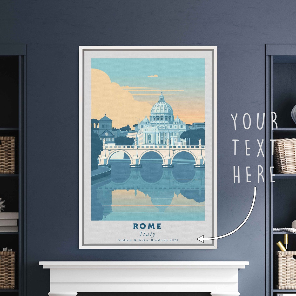 Rome Italy Saint Peters Basilica Tiber Bridge Sunset Travel Poster - Image 3