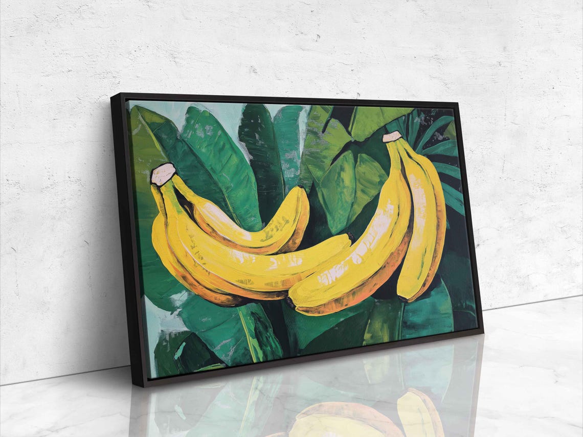 Fresh Banana Bunches With Giant Tropical Leaves Bold Art Print - Image 4