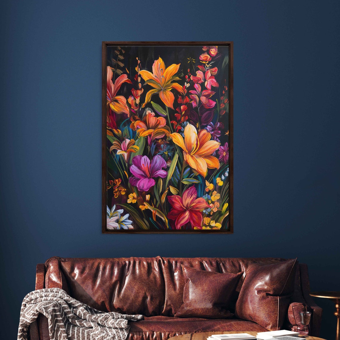 Orange Lilies Wildflowers Night Garden Golden Blooms Painting Poster - Image 3