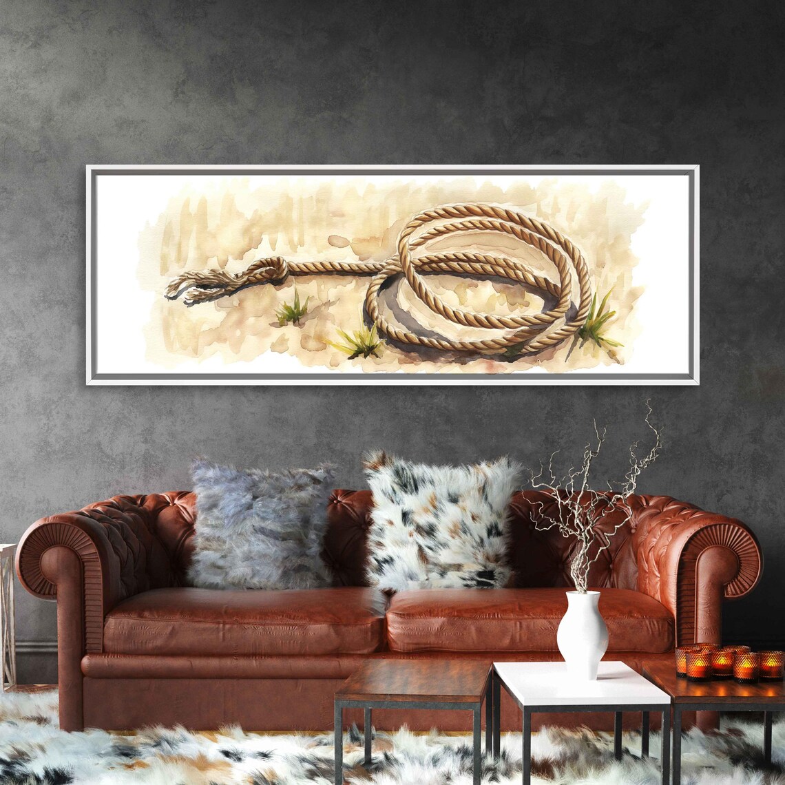 Cowboys Lasso Coiled Up Watercolor Western Painting - Image 3