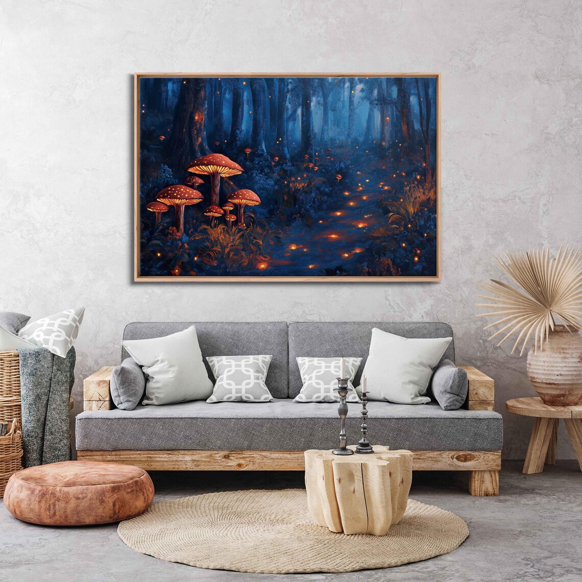 Ancient Enchanted Forest, Glowing Mushrooms Twilight Scene