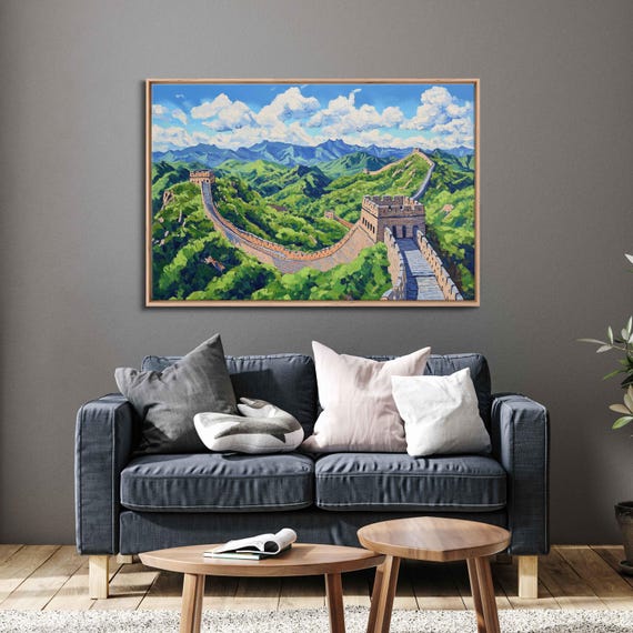 Great Wall Of China Wall Art Print Lush Mountains Bold Colors Historical Grandeur
