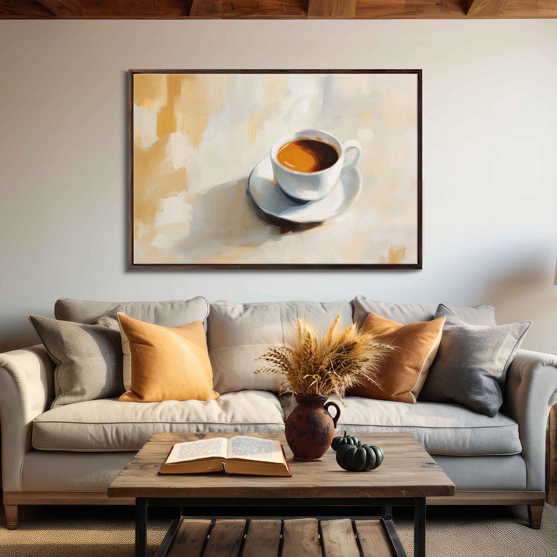 Hot Cup Of Coffee Wall Art Print Warm Colors Gift For Her Ready To Hang