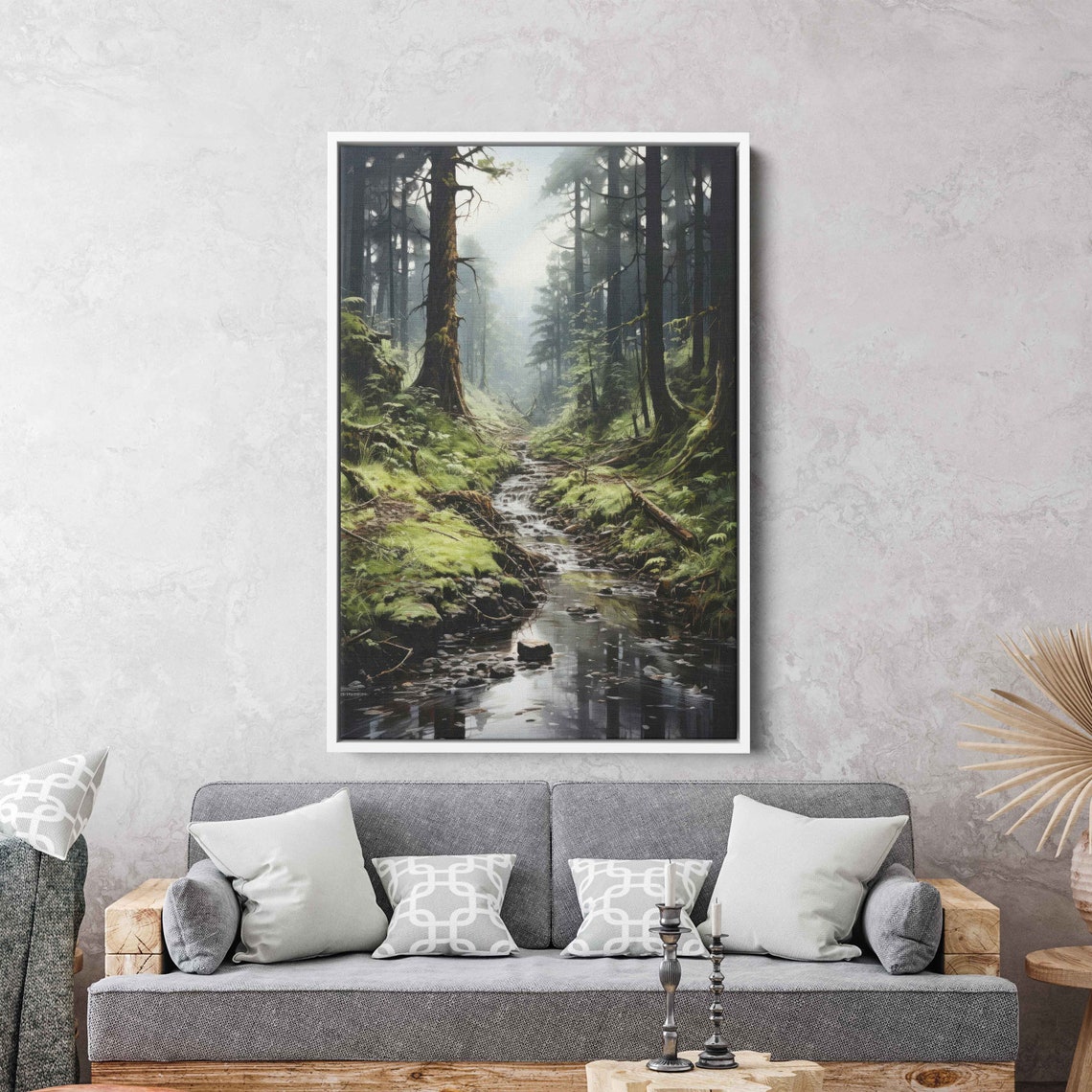 Foggy Forest Stream Mossy Banks Misty Woods Tranquil Nature Poster - Image 3