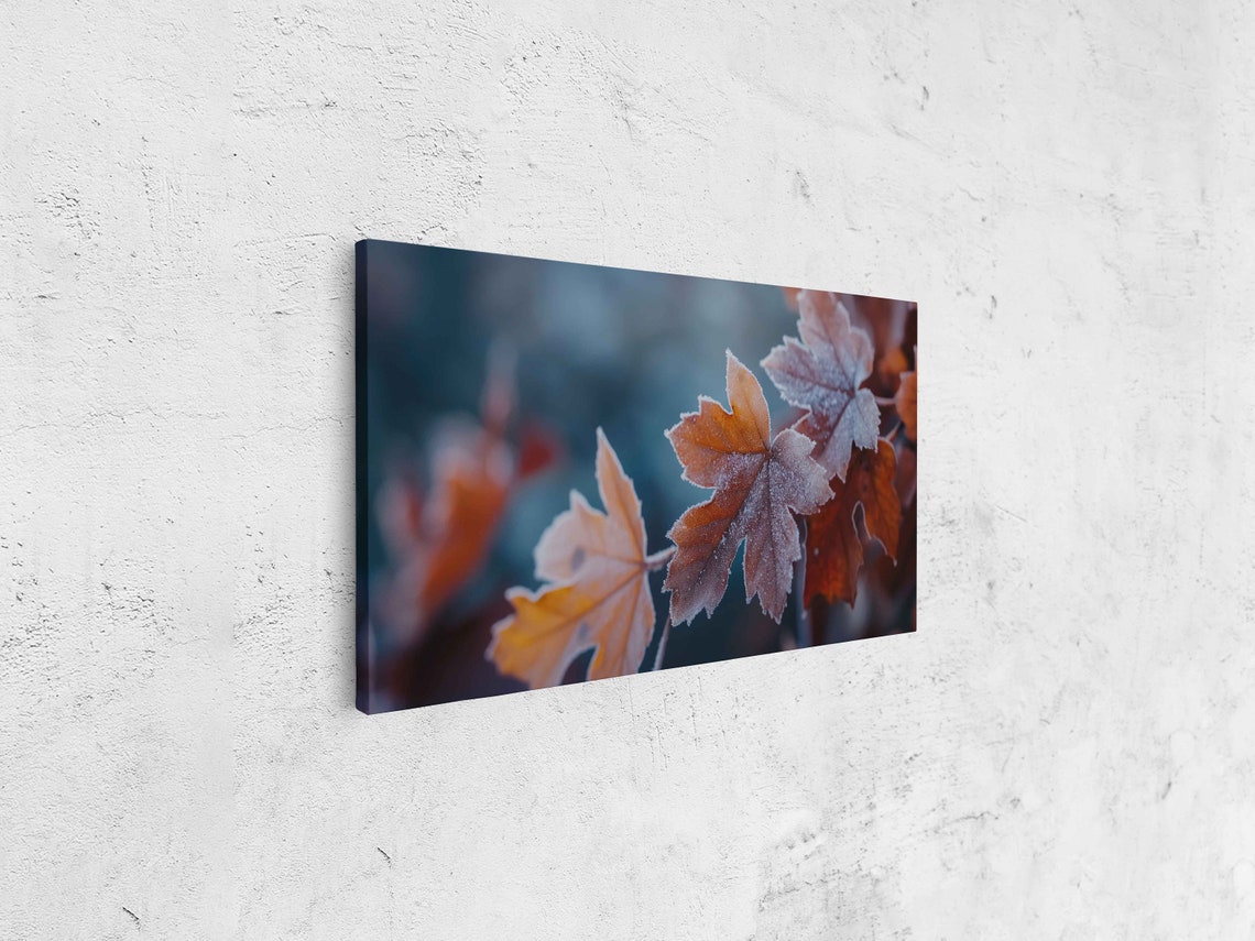 Frost Covered Autumn Maple Leaves Close Up Nature Photography Poster - Image 4
