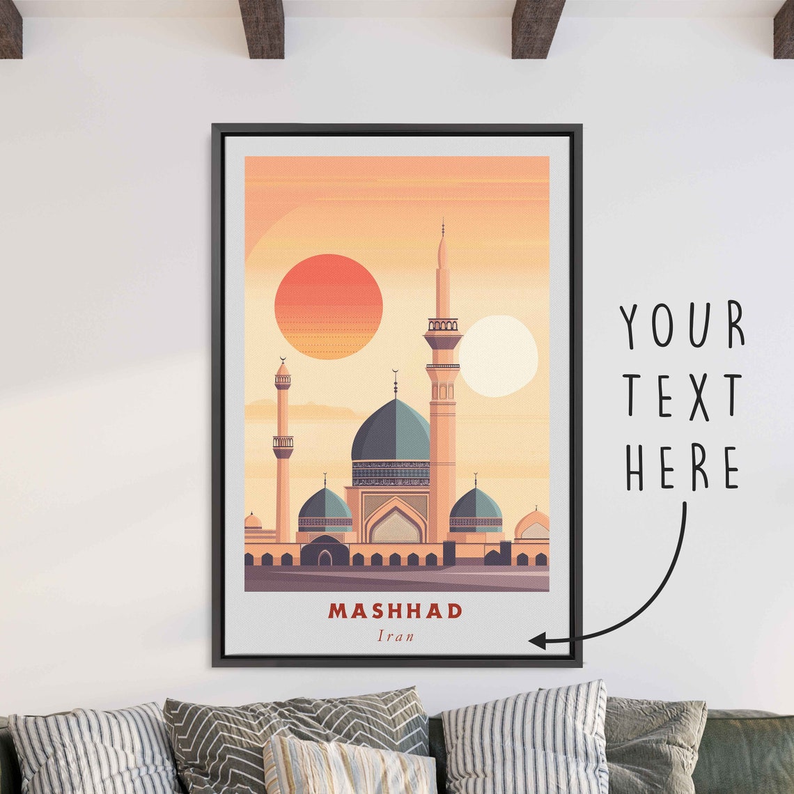 Mashhad Iran Shrine Golden Domes Minarets Sunset Travel Poster