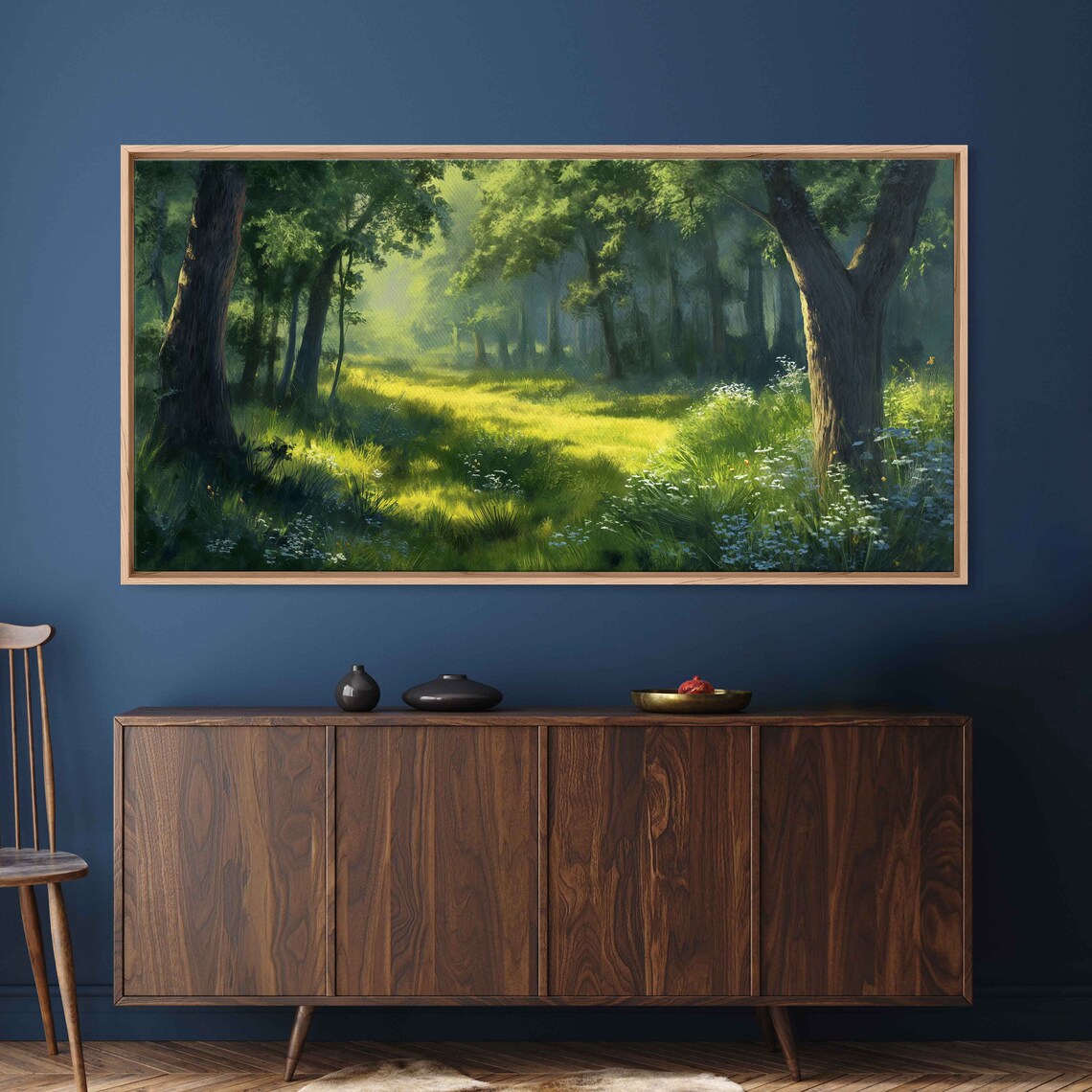 Beautiful Lush Forest Meadow Painting Wall Art Print Ready To Hang - Image 3