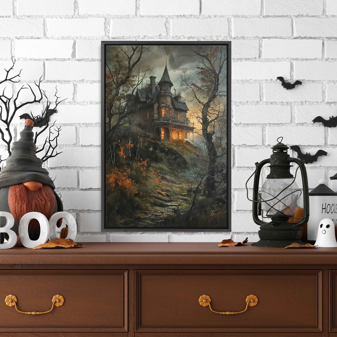 Eerie Mansion on a Hill, Halloween Wall Art Print