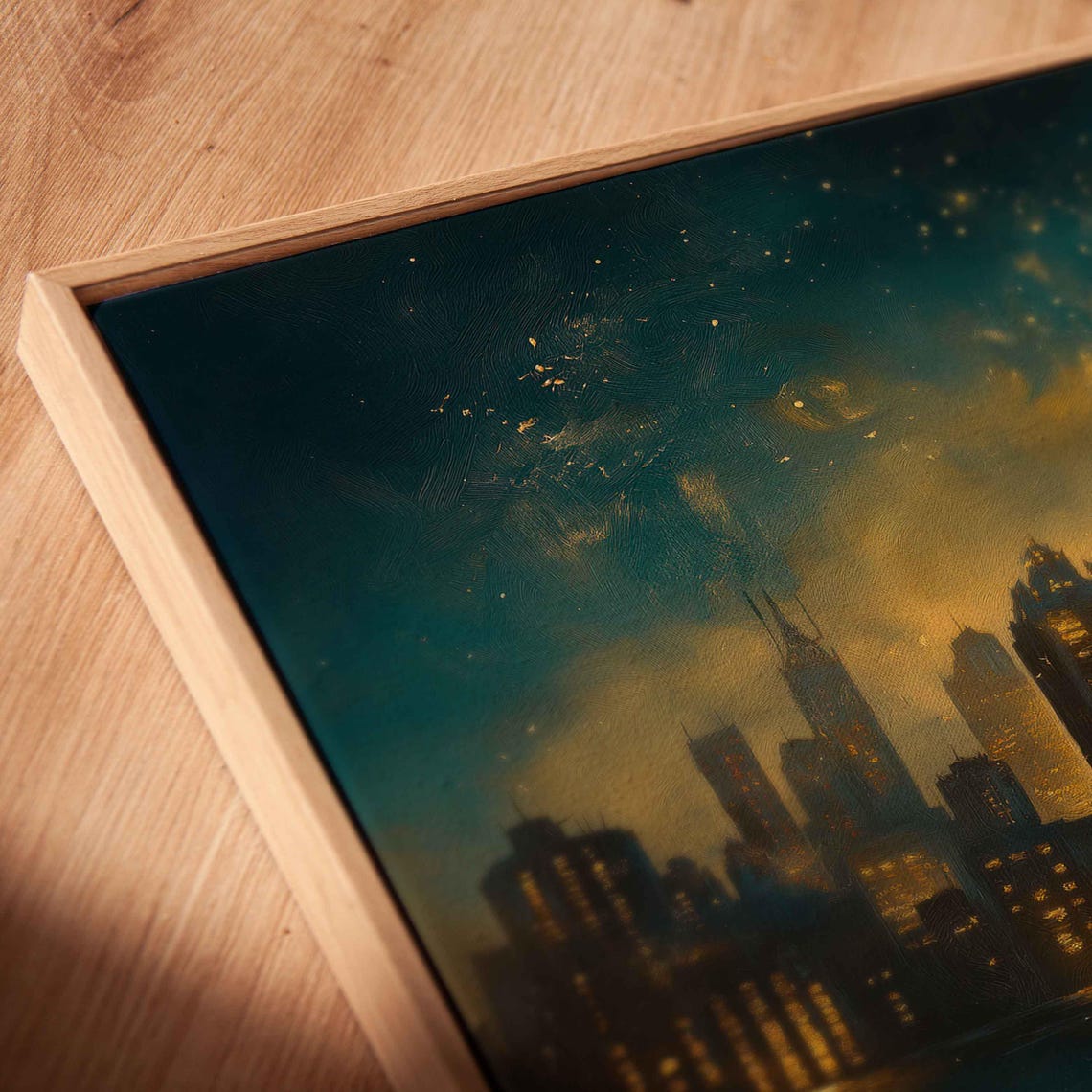 Teal And Gold New York City Night Skyline With Starry Sky Poster - Image 2