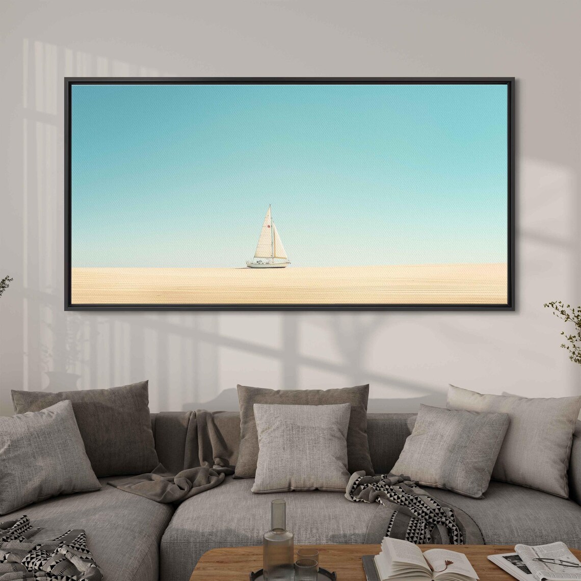 Single Sailboat On Calm Turquoise Sea Minimalist Nautical Poster