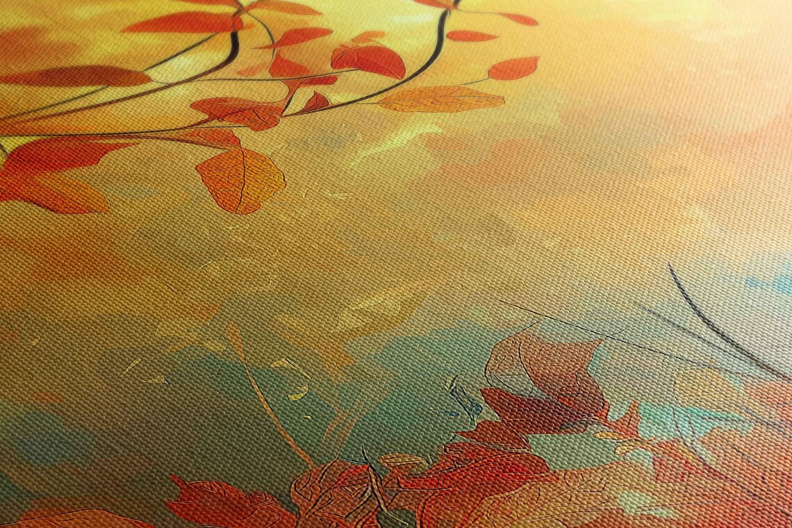 Steaming Teal Cup Among Golden Autumn Leaves Dreamy Fall Foliage Painting Poster - Image 2