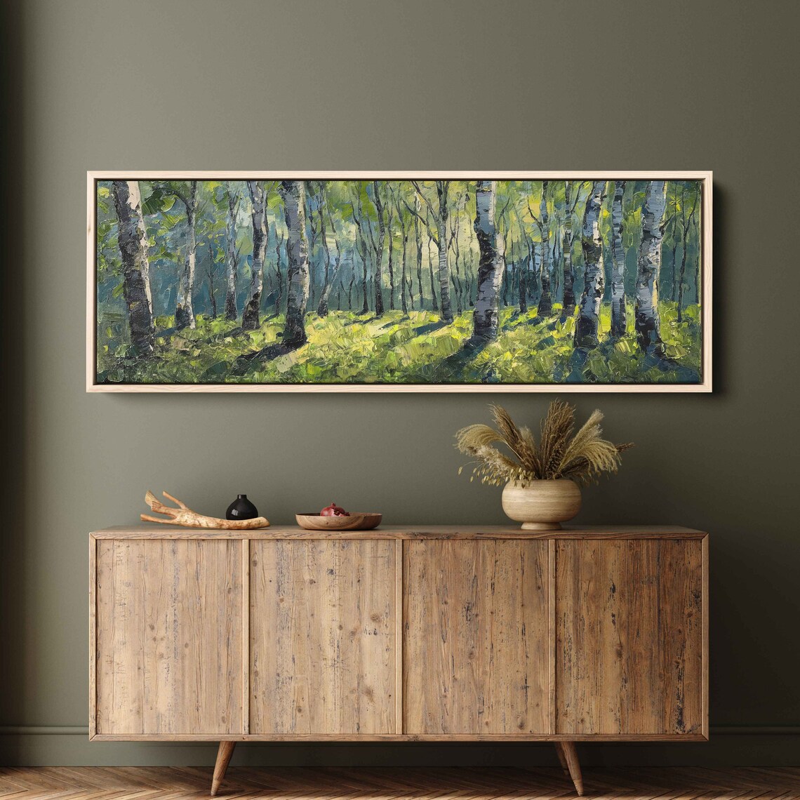 Birch Trees Lined Up Panoramic Acrylic Wall Art Print Impressionist Art Nature Wall Art Forest Painting Ready To Hang