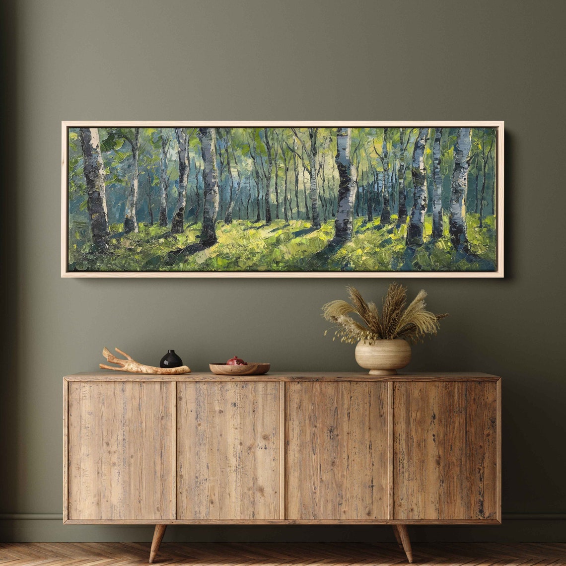 Sunlit Birch Forest Impressionist Acrylic Panoramic Nature Art Print