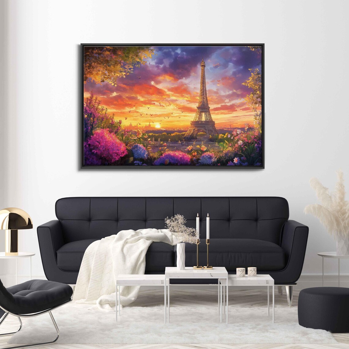 Eiffel Tower Sunset, Vibrant Watercolor Paris Scene