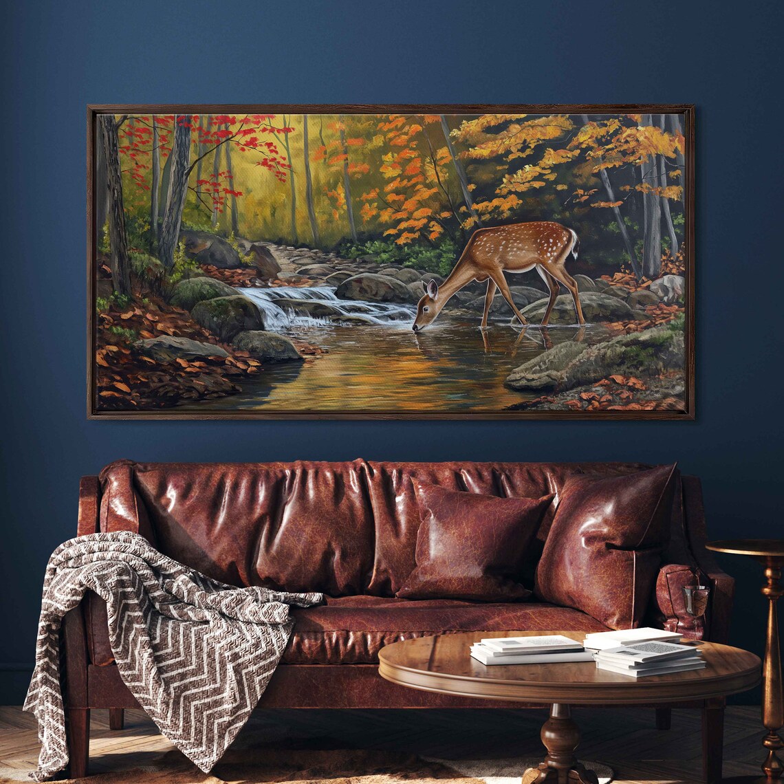 Whitetail Deer in Forest Stream Nature Photo Art Print - Image 3
