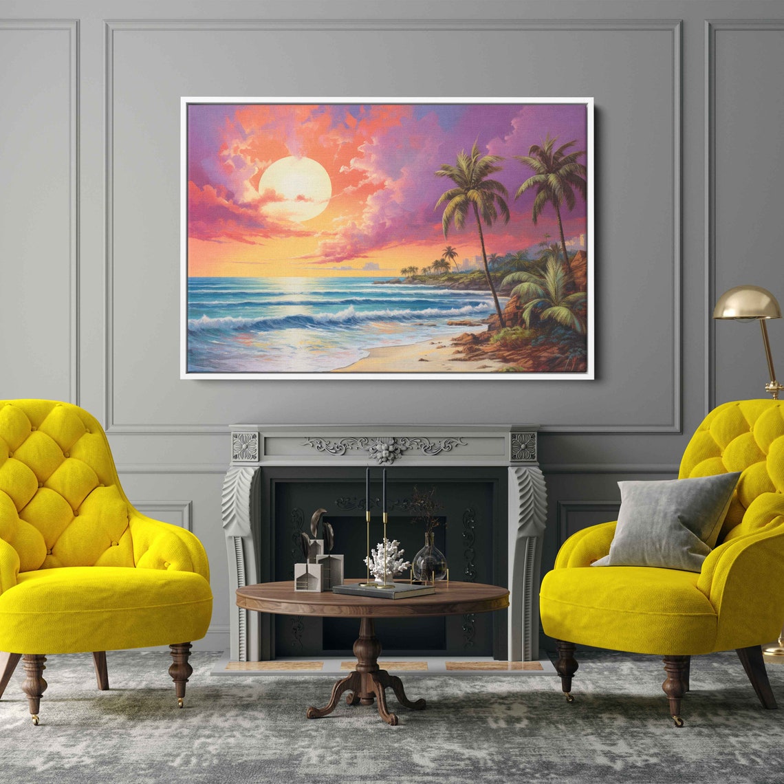 Sunset Tropical Beach Framed Print Ready To Hang - Image 3