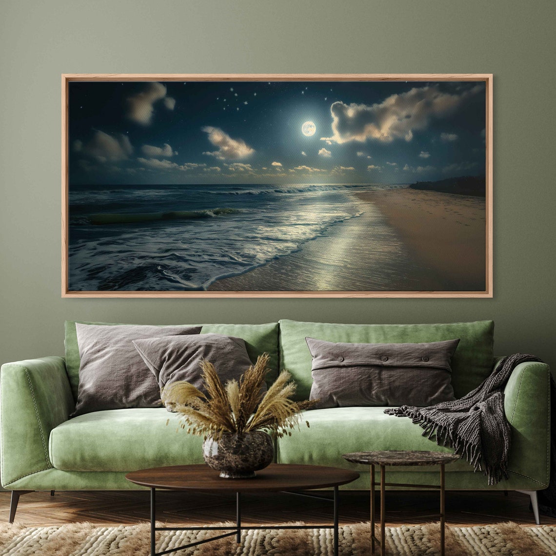 Moonlit Beach Shoreline Full Moon Glow Night Surf Art Poster - Image 3