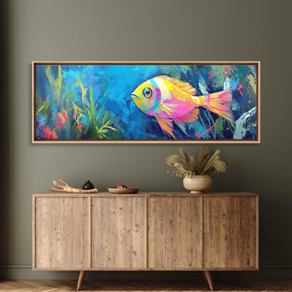 Tropical Damselfish Wall Art Print Bright Hues Underwater Scene Acrylic Painting
