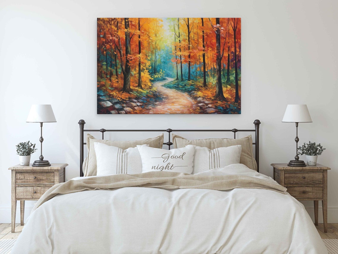 Autumn Forest Path Golden Orange Leaves Sunlit Trail Art Poster - Image 3