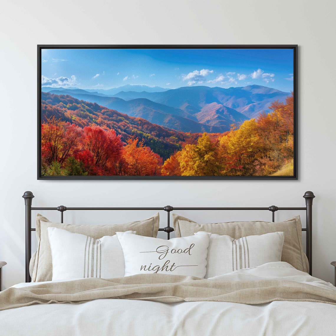 Autumn Mountain Valley Panoramic Fall Colors Clear Blue Sky Poster