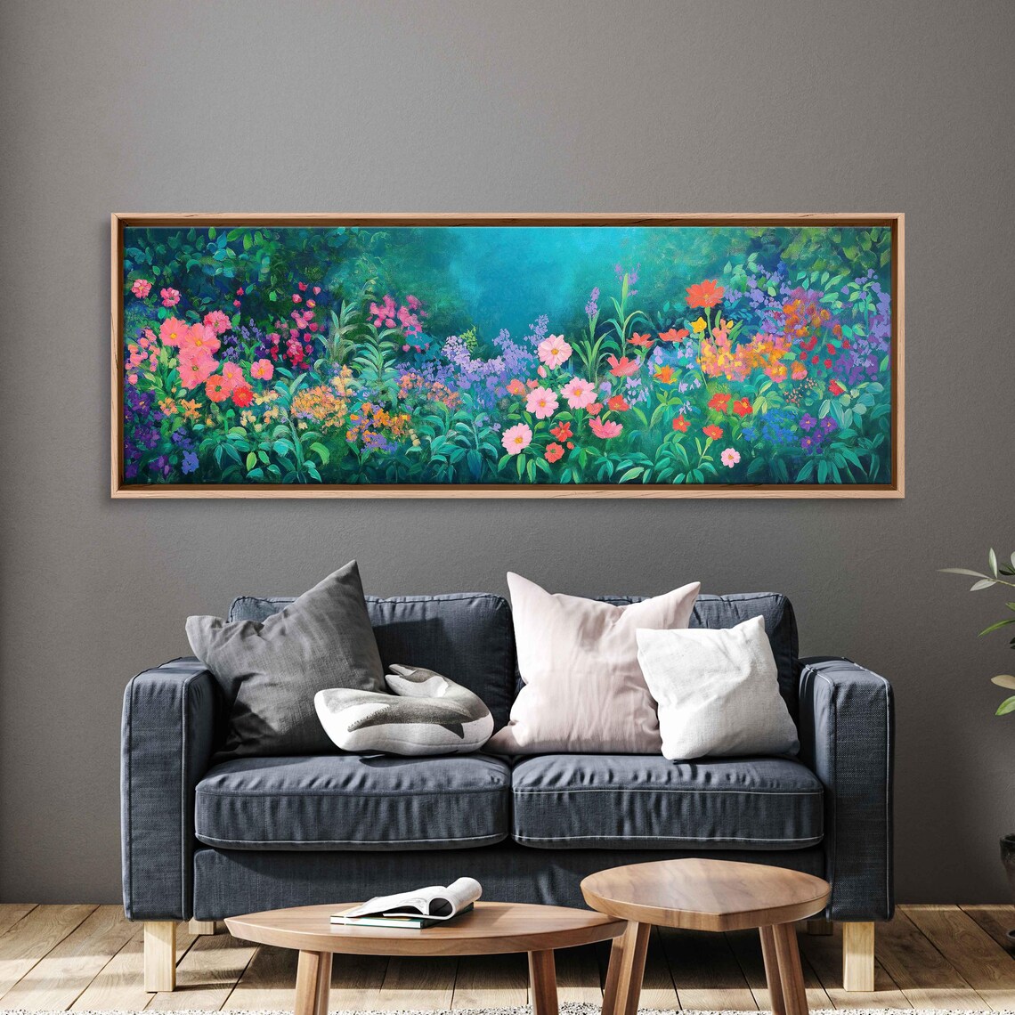 Neon Flowers Garden Art Print, Swirling Patterns