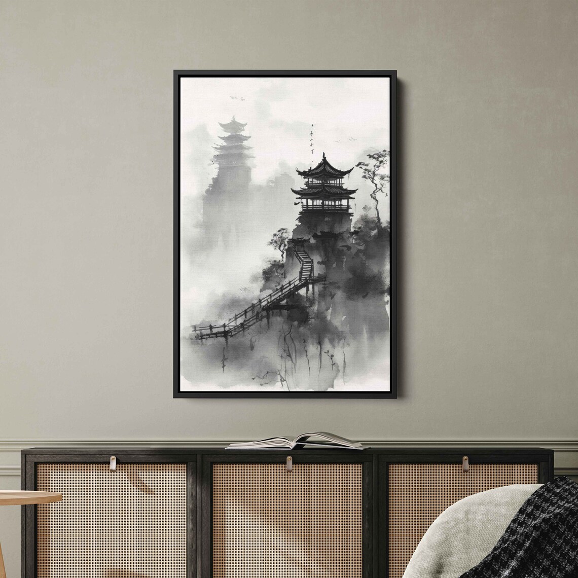 Black And White Chinese Landscape, Ink Wash Art Print