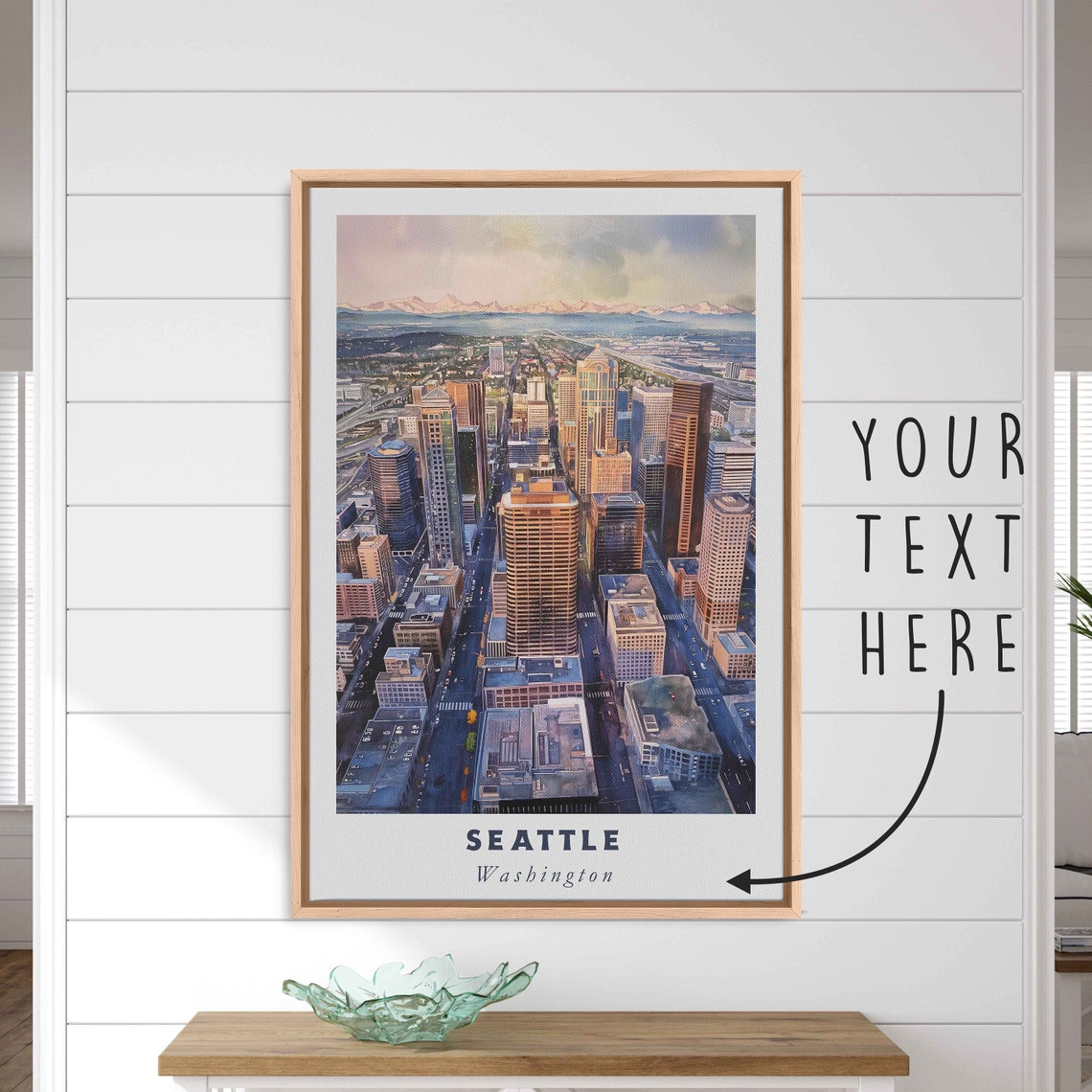 Seattle Washington Downtown Skyline Mountain View Aerial Travel Poster