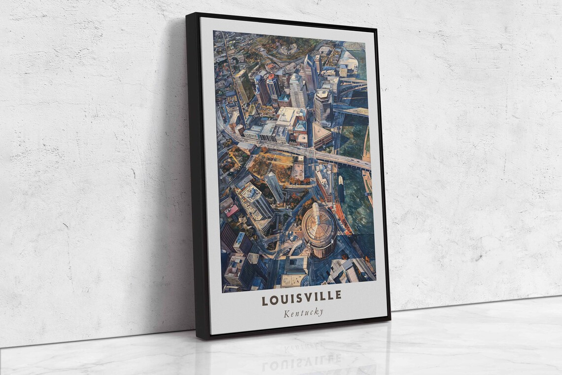 Louisville Kentucky Downtown River Dome Aerial Cityscape Travel Poster - Image 2