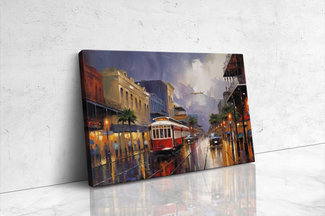 New Orleans Shops in the Rain, Oil-Painting Art Print - Image 4