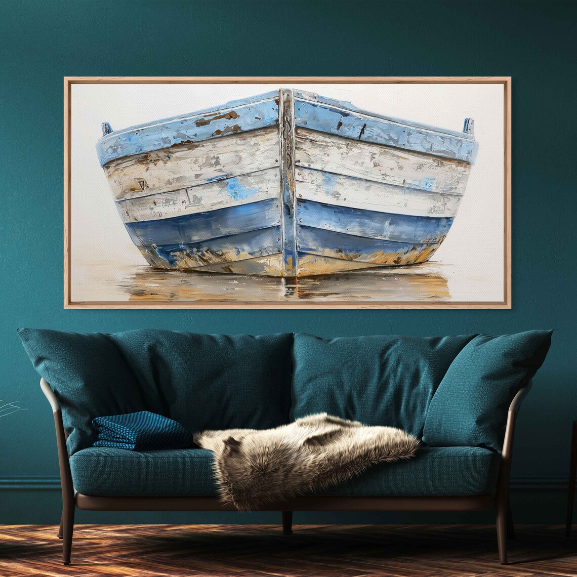Worn Blue and White Boat Hull Lake Wall Art Print - Image 2