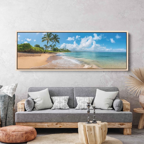 Tropical Beach Photograph Palm Trees Ocean Waves Wall Art Print Ready To Hang