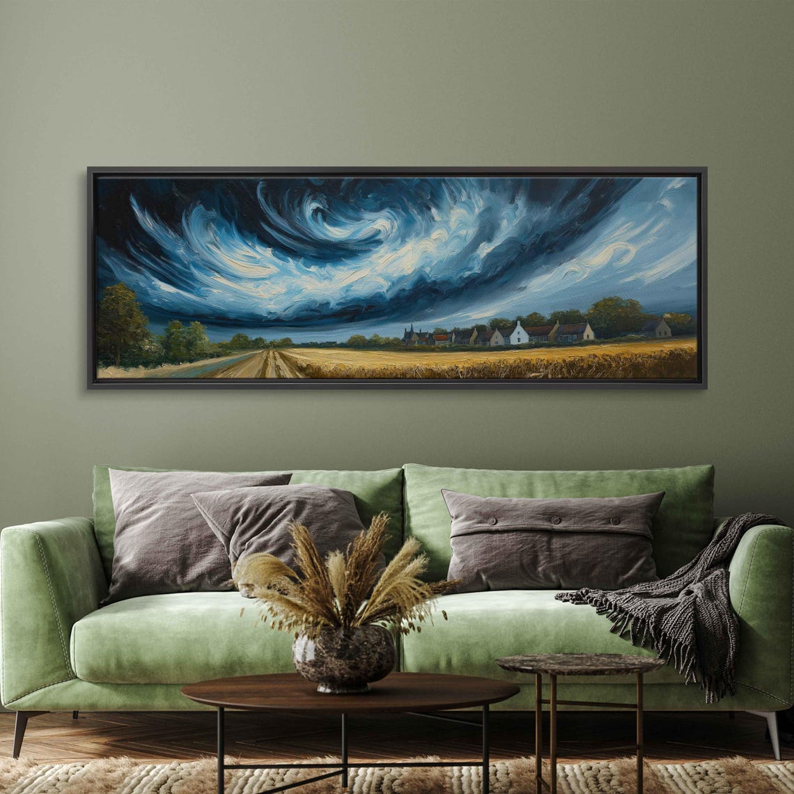 Stormy Sky Over English Village Wall Art Print Dramatic Landscape Acrylic Painting