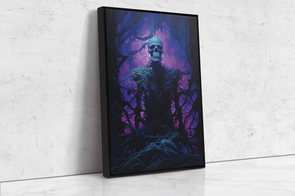Spooky Skeleton Roots Rising Dark Forest Purple Nebula Halloween Poster - Image 4