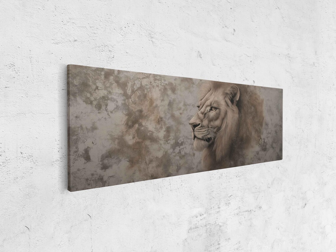 Lion Profile Portrait in Muted Earth Tones on Textured Background Wild Art Poster - Image 4