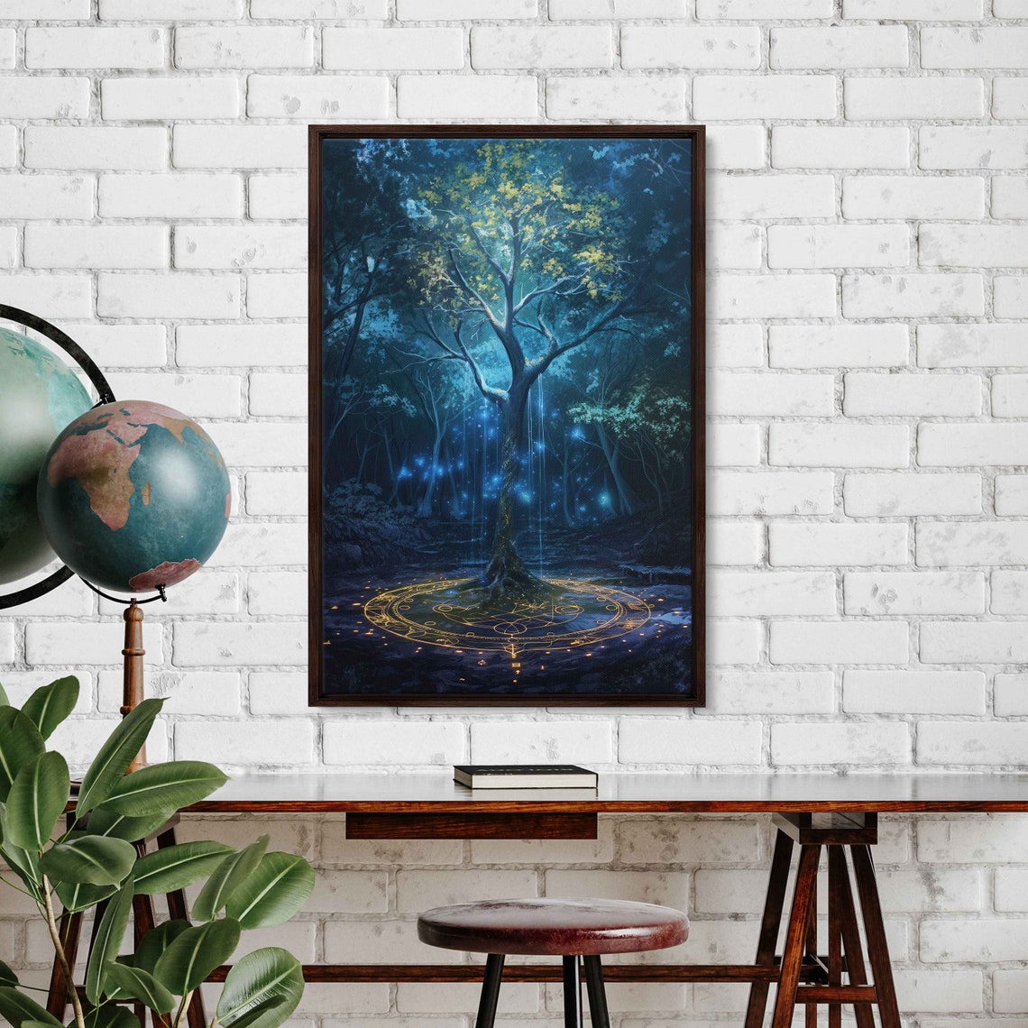 Magical Glowing Enchanted Tree Blue Night Forest Fantasy Art Poster - Image 3