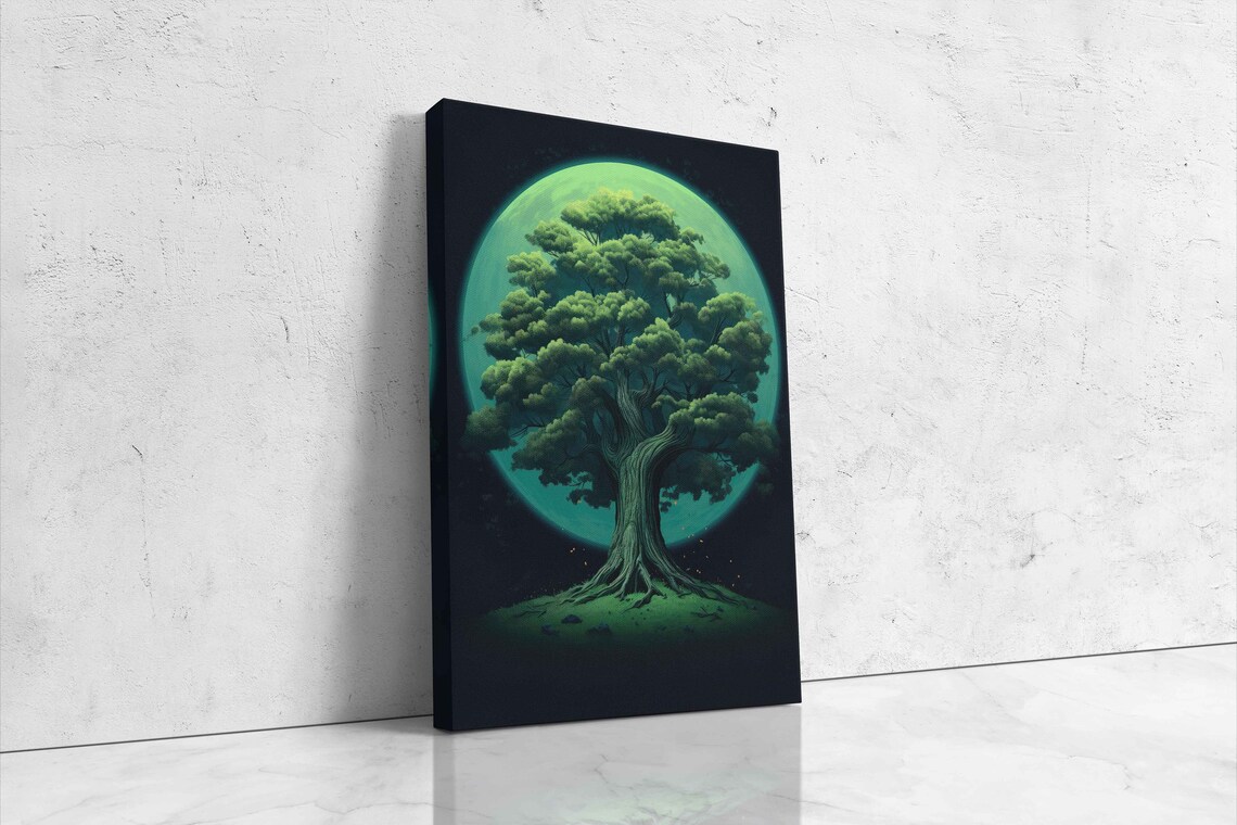 Old Tree Under A Full Moon Framed Tree Print Living Room Decor Office Decor - Image 4