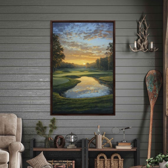 Luxurious Golf Course At Dawn Wall Art Print Majestic Oil Painting Tranquil Landscape
