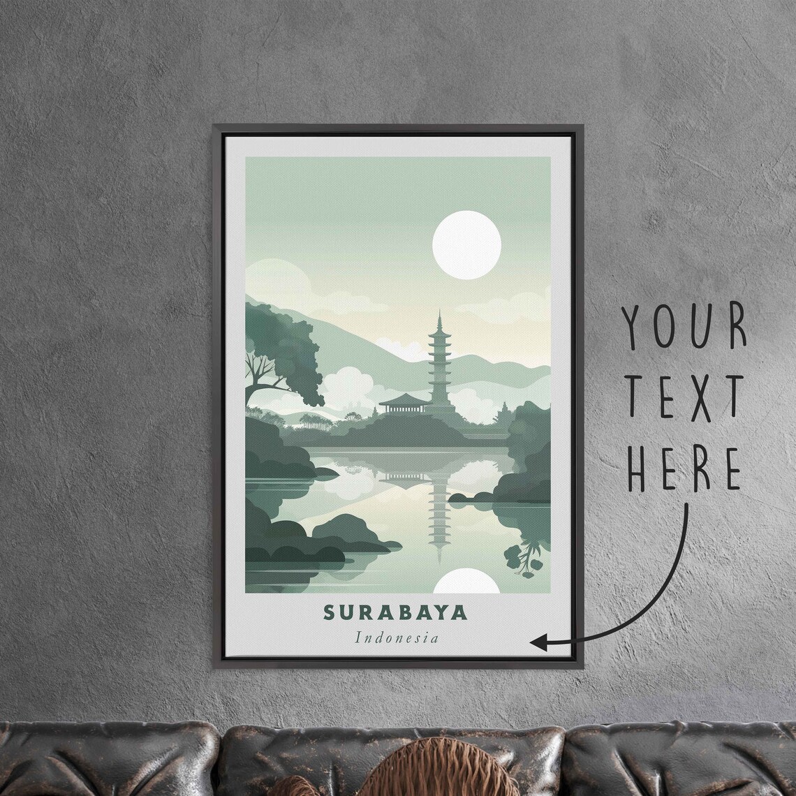 Surabaya Indonesia Misty Pagoda Lake Green Art Travel Poster