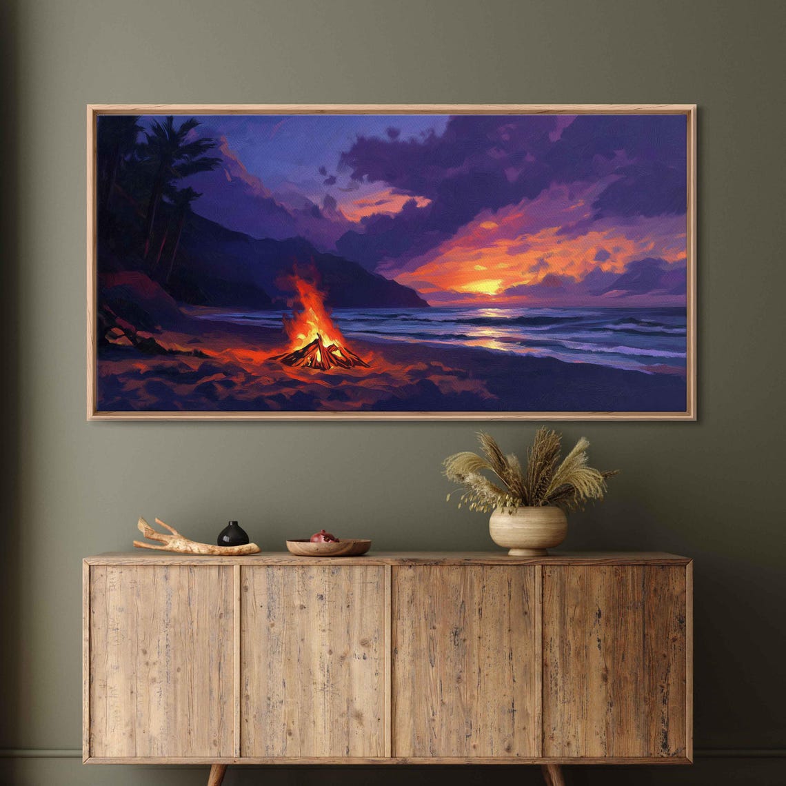 Beach Bonfire After Surfing Wall Art Print Glowing Orange And Purple Hues - Image 3