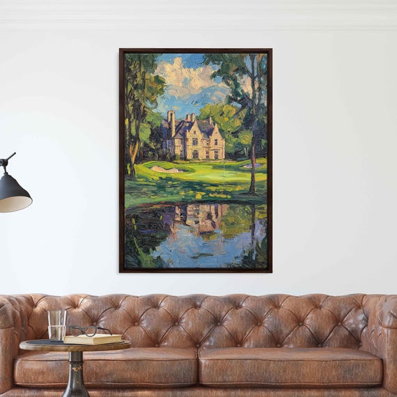Winged Foot Golf Club Clubhouse Oil Wall Art Print Impressionist Painting Gift For Golfer Man Cave Painting Ready To Hang