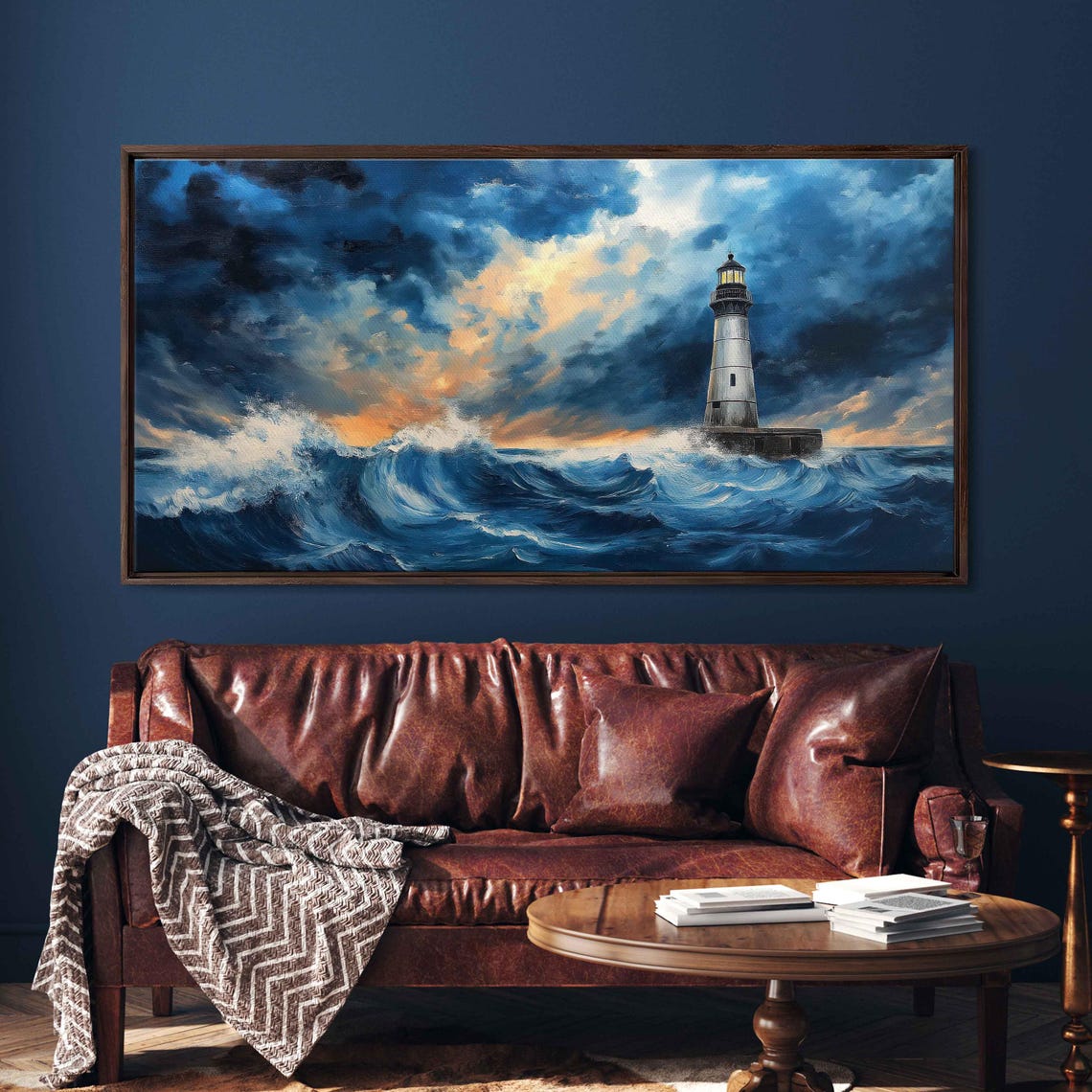 Iconic Lighthouse Against Roaring Waves