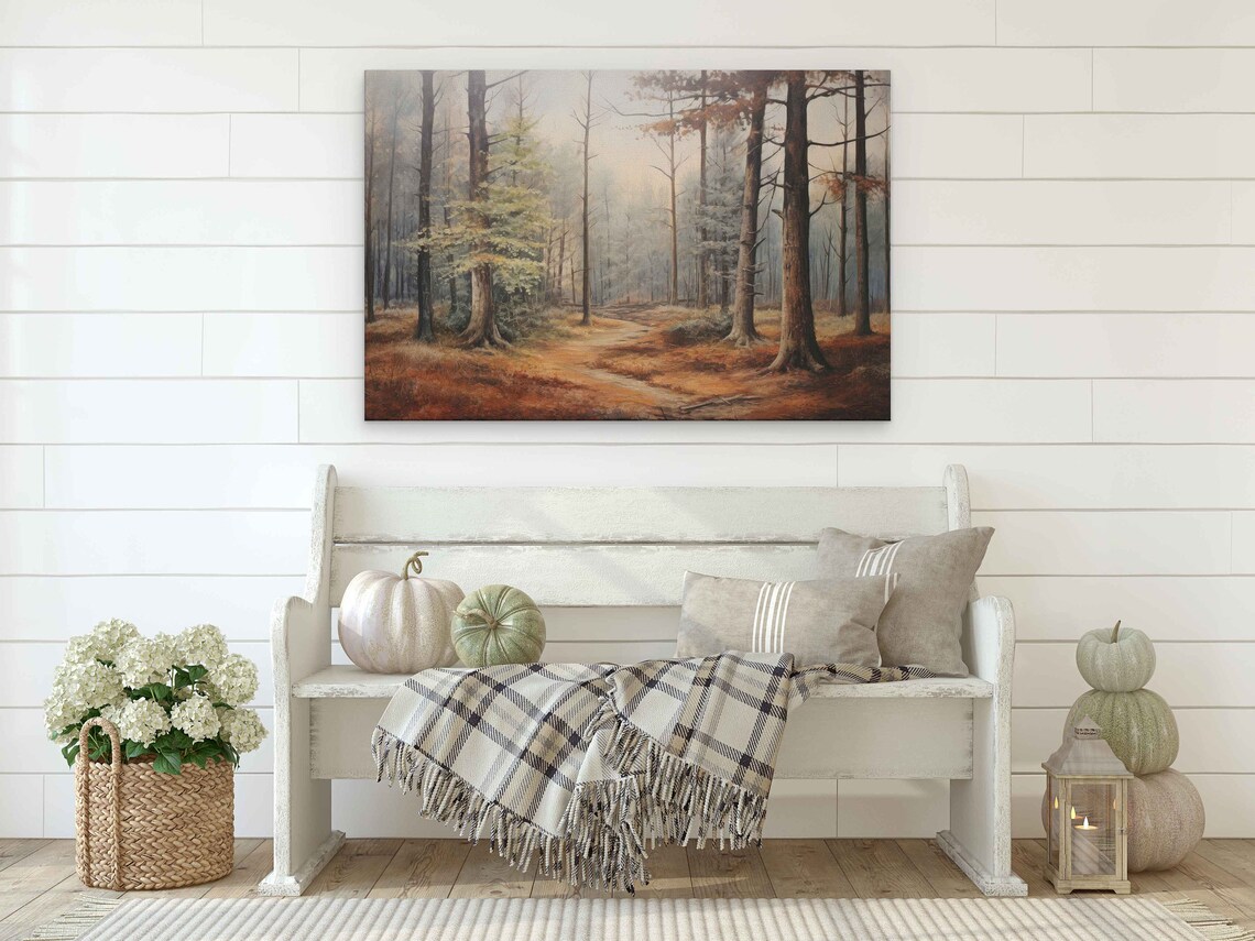 Vintage Rustic Forest Painting Reproduction Print On Ready To Hang Rustic Wall Art - Image 2