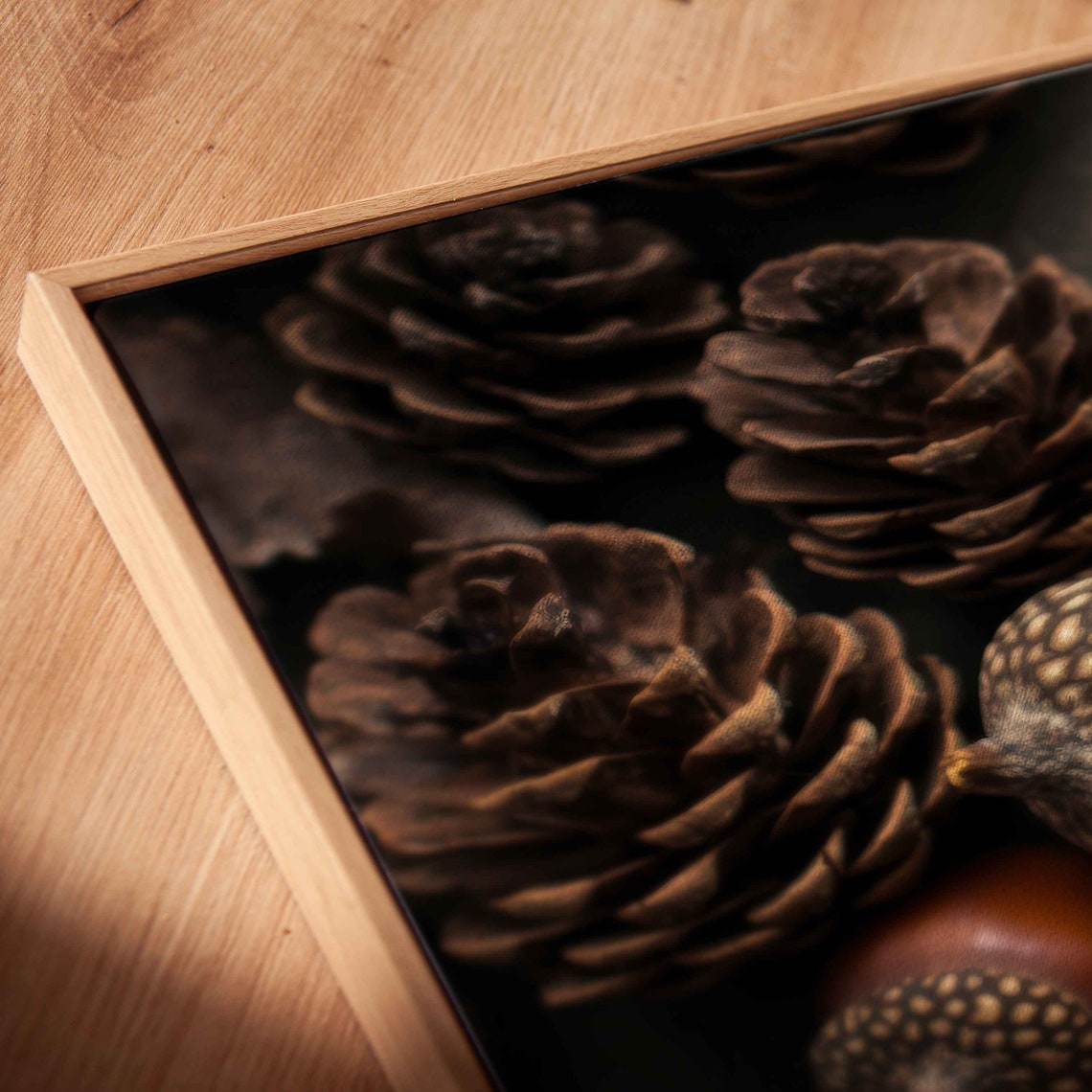 Acorns Pinecones And Oak Leaves On Dark Slate Rustic Photo Poster - Image 2