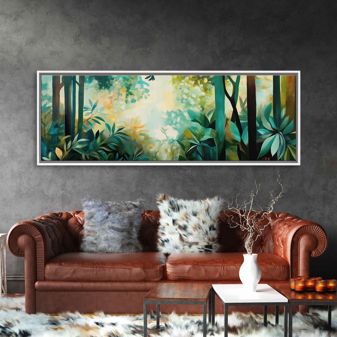 Lush Abstract Forest Scene Wall Art Print Vibrant Greens And Browns Whimsical Atmosphere - Image 3