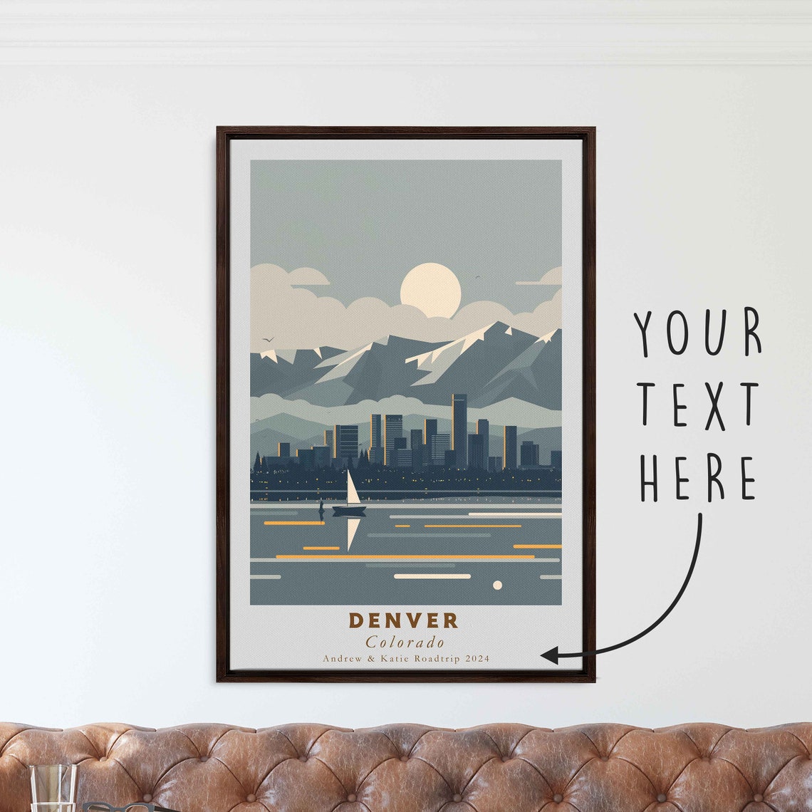 Denver Colorado Skyline Rocky Mountains Moonlight Travel Poster - Image 3