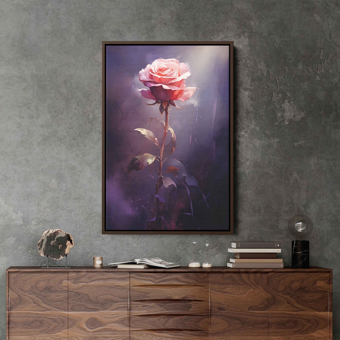 Pink Rose Watercolor Single Bloom Dark Moody Floral Art Print - Image 3