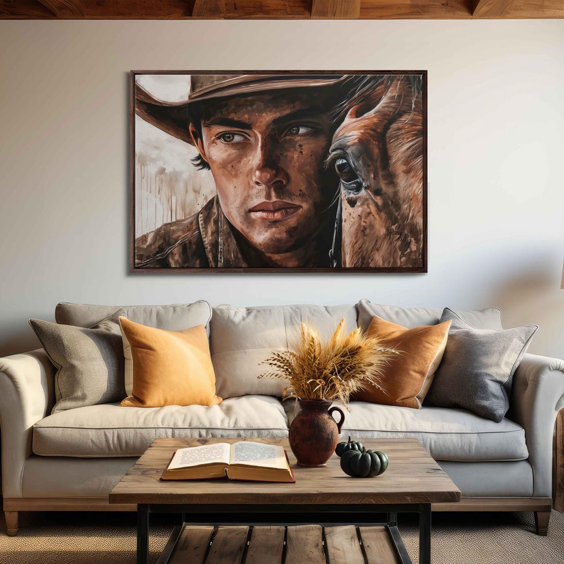 Young Cowboy And Horse Intimate Portrait Western Wall Poster