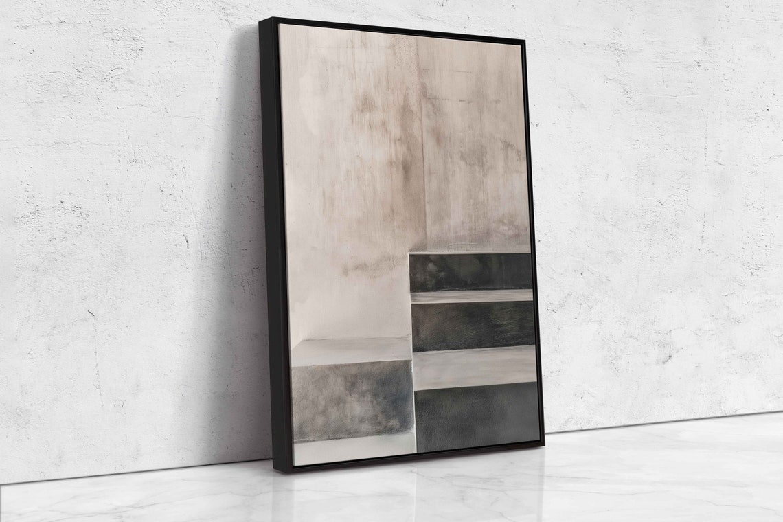 Muted Beige Gray Geometric Blocks Soft Abstract Painting Poster - Image 4